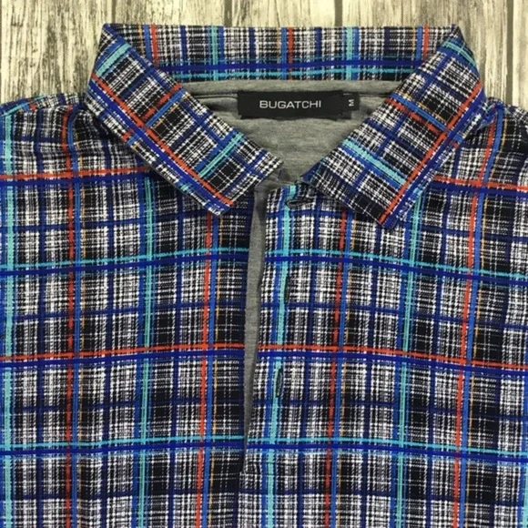Bugatchi Designer Mens Plaid Golf Polo Shirt NWOT
